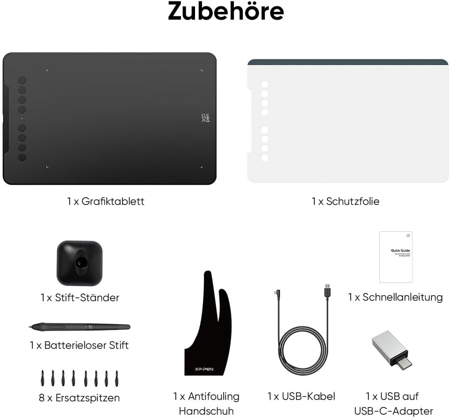 XPPen Deco 01 V3 Grafiktablett, 10x6,25 Zoll, Stift Tablett mit 16K Druckstufen Stift, 60° Neigung,