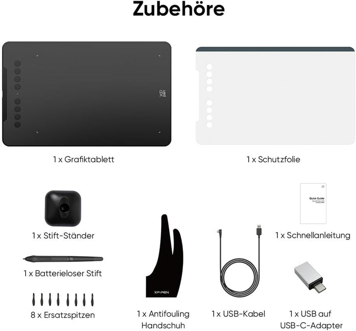 XPPen Deco 01 V3 Grafiktablett, 10x6,25 Zoll, Stift Tablett mit 16K Druckstufen Stift, 60° Neigung,