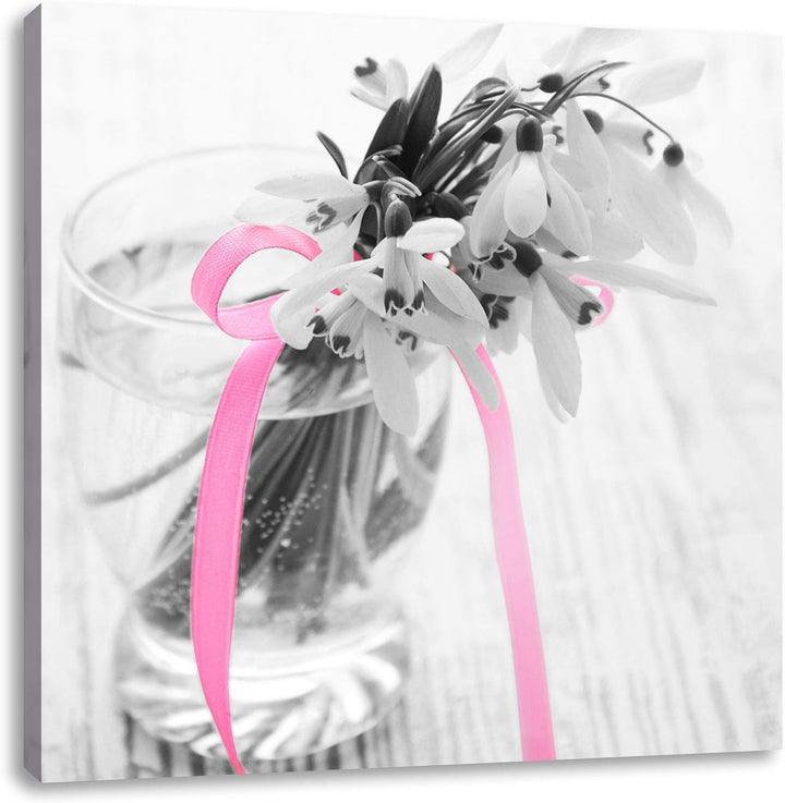 Pixxprint Schneeglöckchen in einem Glas als Leinwandbild/Grösse: 70x70 cm/Wandbild/Kunstdruck/fertig