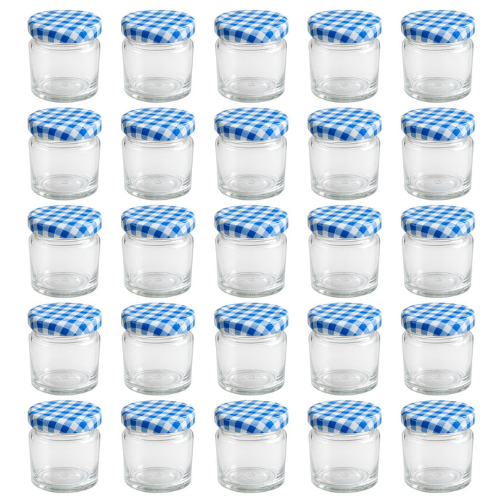 hocz 28x Mini Marmeladengläser 53 ml Set | Deckel Blau Kariert TO 43 | kleine Einmachgläser mit Schr