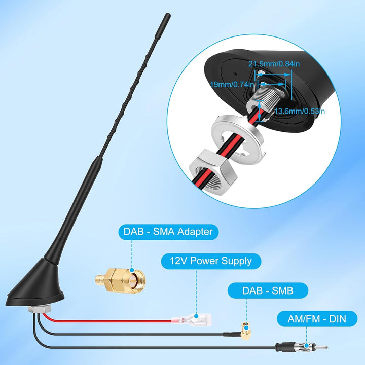 DAB Antenne Auto, DAB+ Autoantenne FM/AM Dachantenne Digital Radioantenne mit Verstärker, Autoradio
