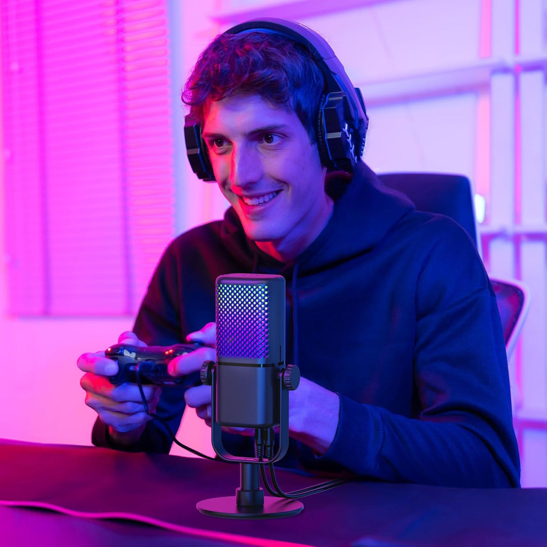 TONOR Gaming Mikrofon Kompatibel mit Xbox, Kondensator Mikrofon mit RGB, Mute/GAIN Kontrolle/Überwac