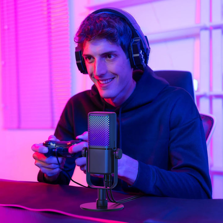 TONOR Gaming Mikrofon Kompatibel mit Xbox, Kondensator Mikrofon mit RGB, Mute/GAIN Kontrolle/Überwac