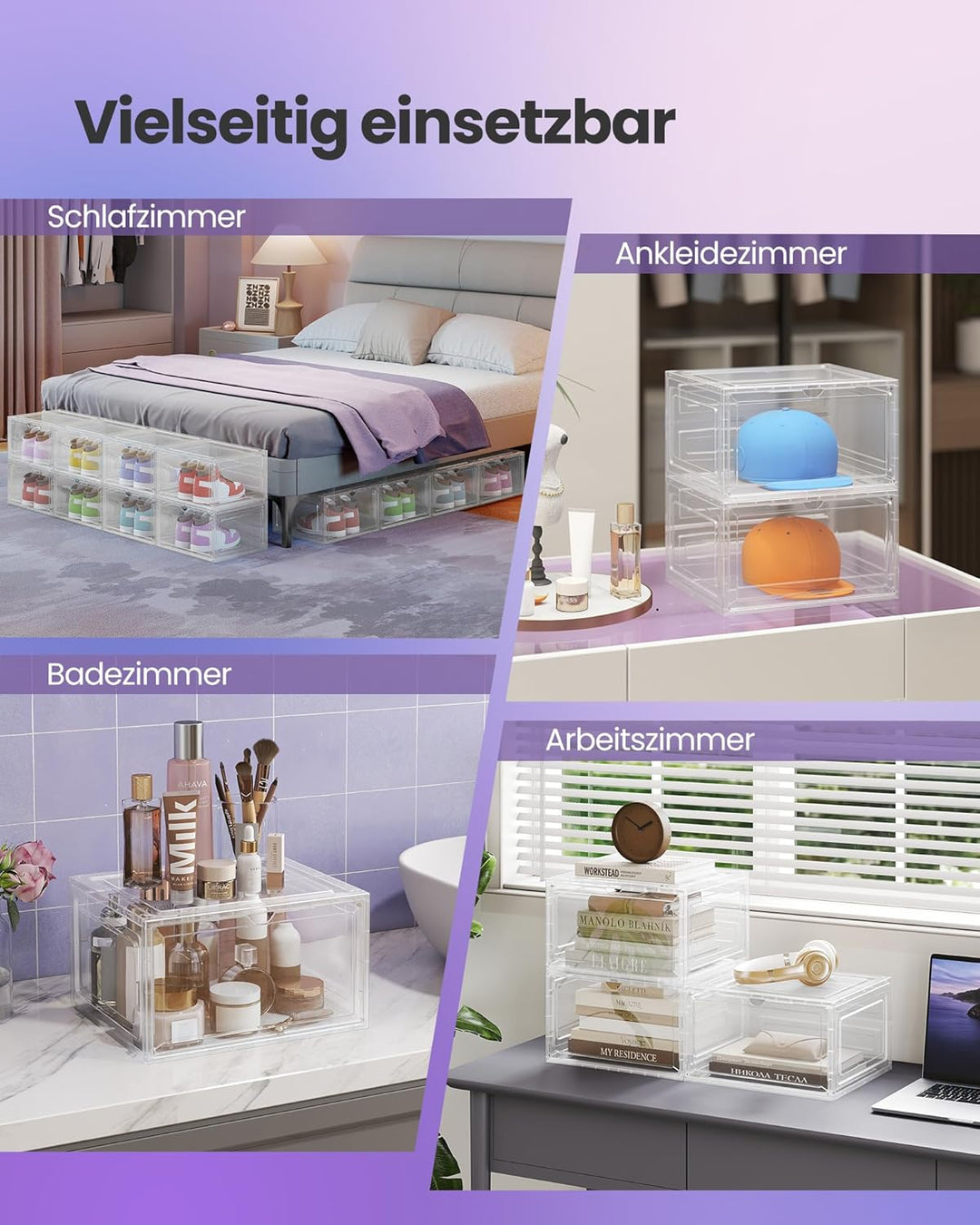 SONGMICS Schuhboxen 8er Set, Schuh-Organizer durchsichtig, aus Kunststoff, mit Tür, stapelbar, 33 x