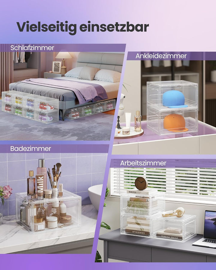 SONGMICS Schuhboxen 8er Set, Schuh-Organizer durchsichtig, aus Kunststoff, mit Tür, stapelbar, 33 x