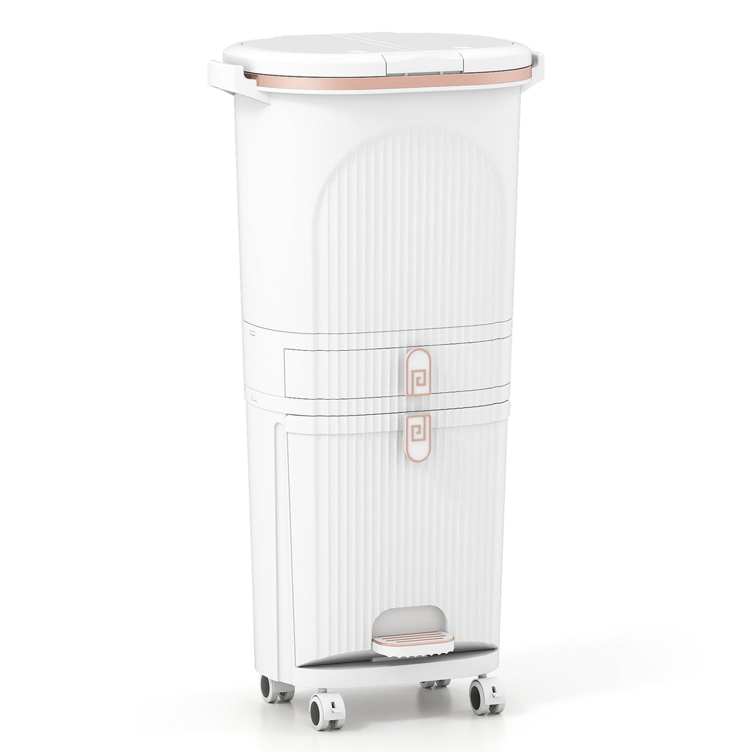 GIANTEX Mülleimer Küche 42 L, Mülltrennsystem 3 Fächer & Schublade, Abfalleimer mit Rollen, Küchenmü