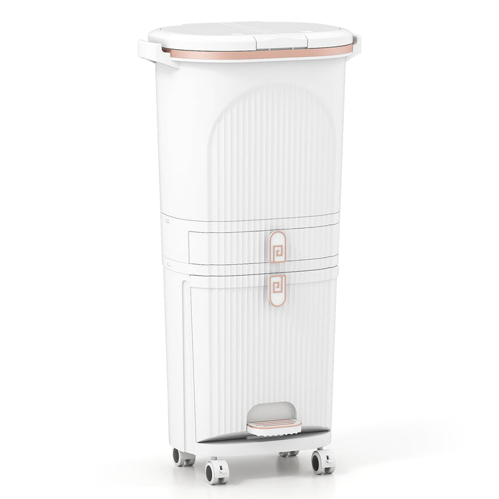 GIANTEX Mülleimer Küche 42 L, Mülltrennsystem 3 Fächer & Schublade, Abfalleimer mit Rollen, Küchenmü