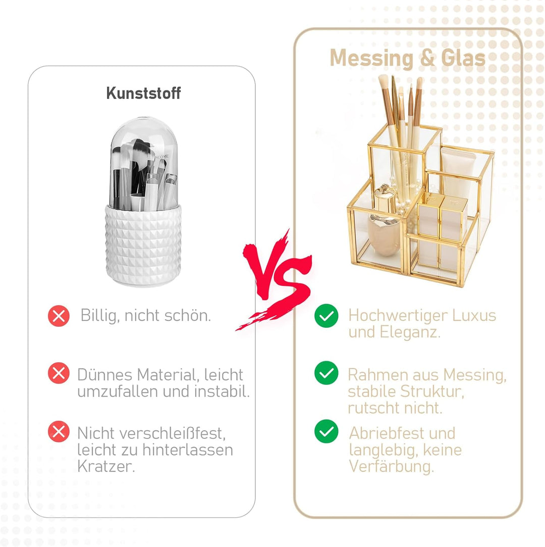 HARLIANGXY Make up Pinsel Organizer Gold, Pinselhalter Kosmetik 4 Fächer - Kosmetik Organizer Glas,