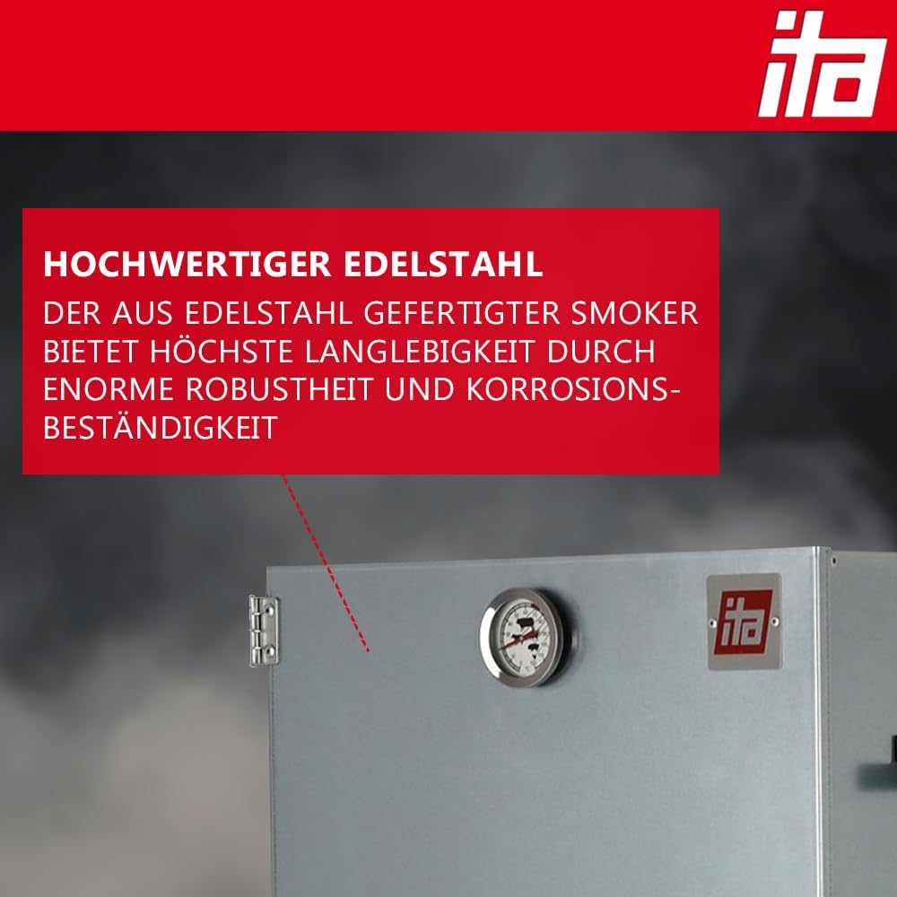 ITA Elektrischer Räucherofen 7005 - Premium Räucherschrank aus Edelstahl 81 cm mit Elektroheizung -