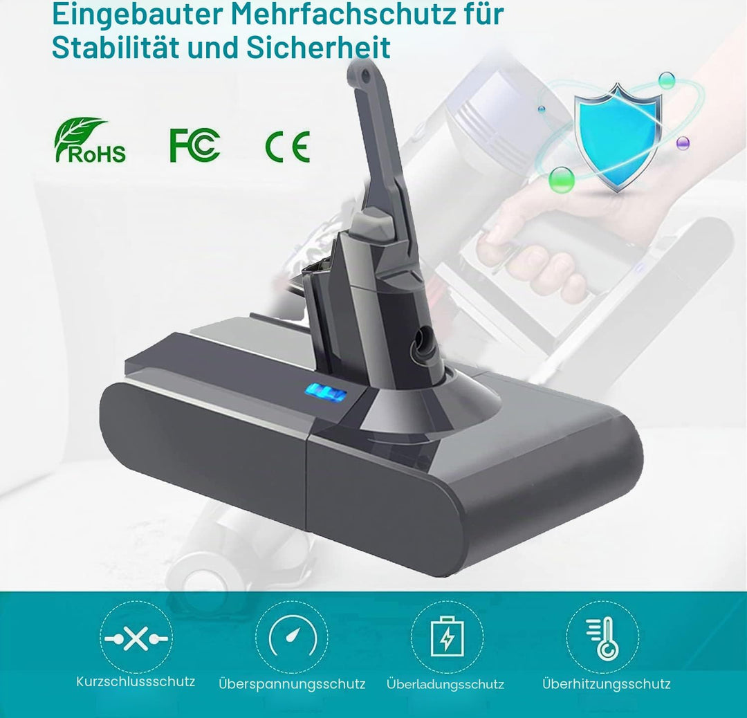 4600mAh Ersatzakku für Dyson V8 SV10 Akku Li-Ionen Batterie für Dyson V8 Absolute Animal SV10 Schnur
