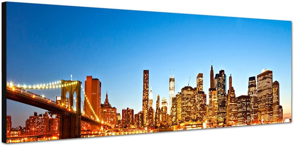 Paul Sinus Art Panoramabild auf Leinwand und Keilrahmen 150x50cm New York Manhattan Skyline Wasser