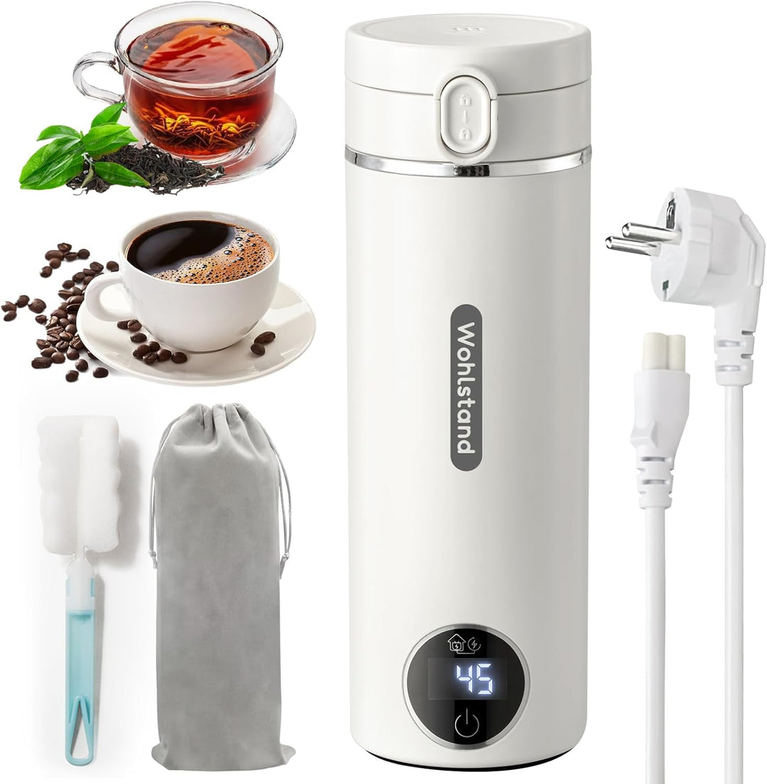 Reisewasserkocher Tragbar Mini - 500ml Elektro-Thermobecher mit 300W & USB-C (20-100W) - Trockenheiz