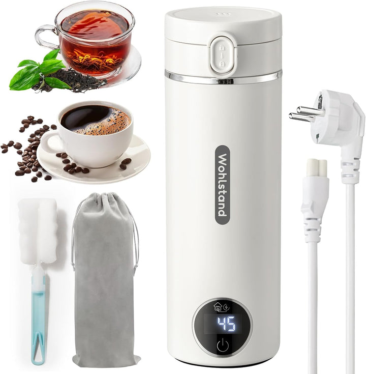Reisewasserkocher Tragbar Mini - 500ml Elektro-Thermobecher mit 300W & USB-C (20-100W) - Trockenheiz