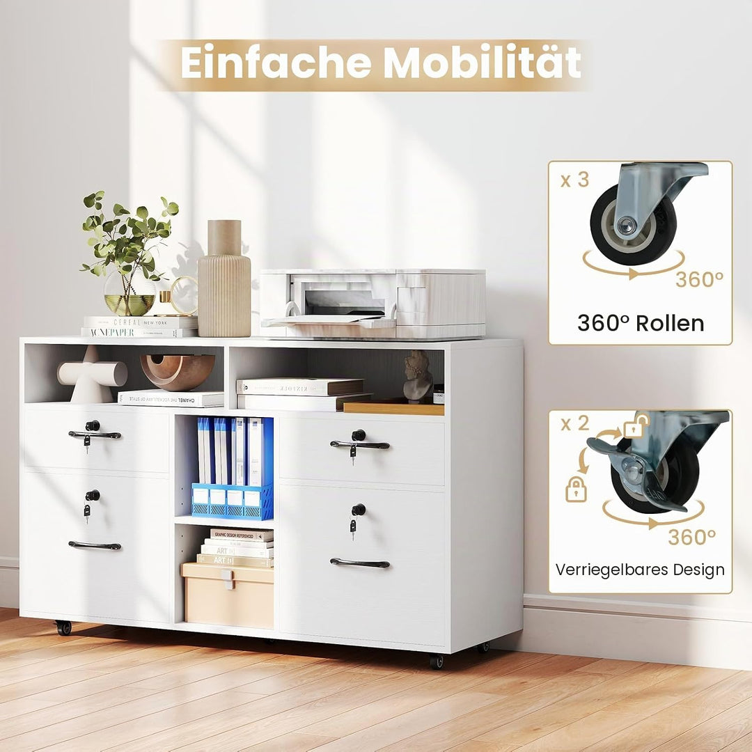 GIANTEX Aktenschrank auf Rollen, Rollcontainer mit Schubladen, mobiler Druckerständer für Home-Offic