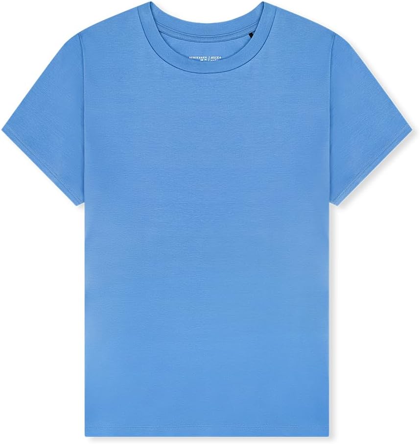 Schiesser Damen Schlafshirt Kurzarm Baumwolle - Mix + Relax Pyjamaoberteil (1er Pack) 34 Aqua_183659