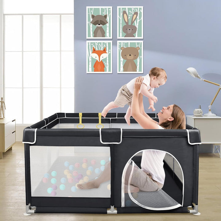 Aufun Laufstall Baby Laufgitter 300D Oxford Gewebe, mit Anti-Kollision Schaum Absperrgitter, Atmungs
