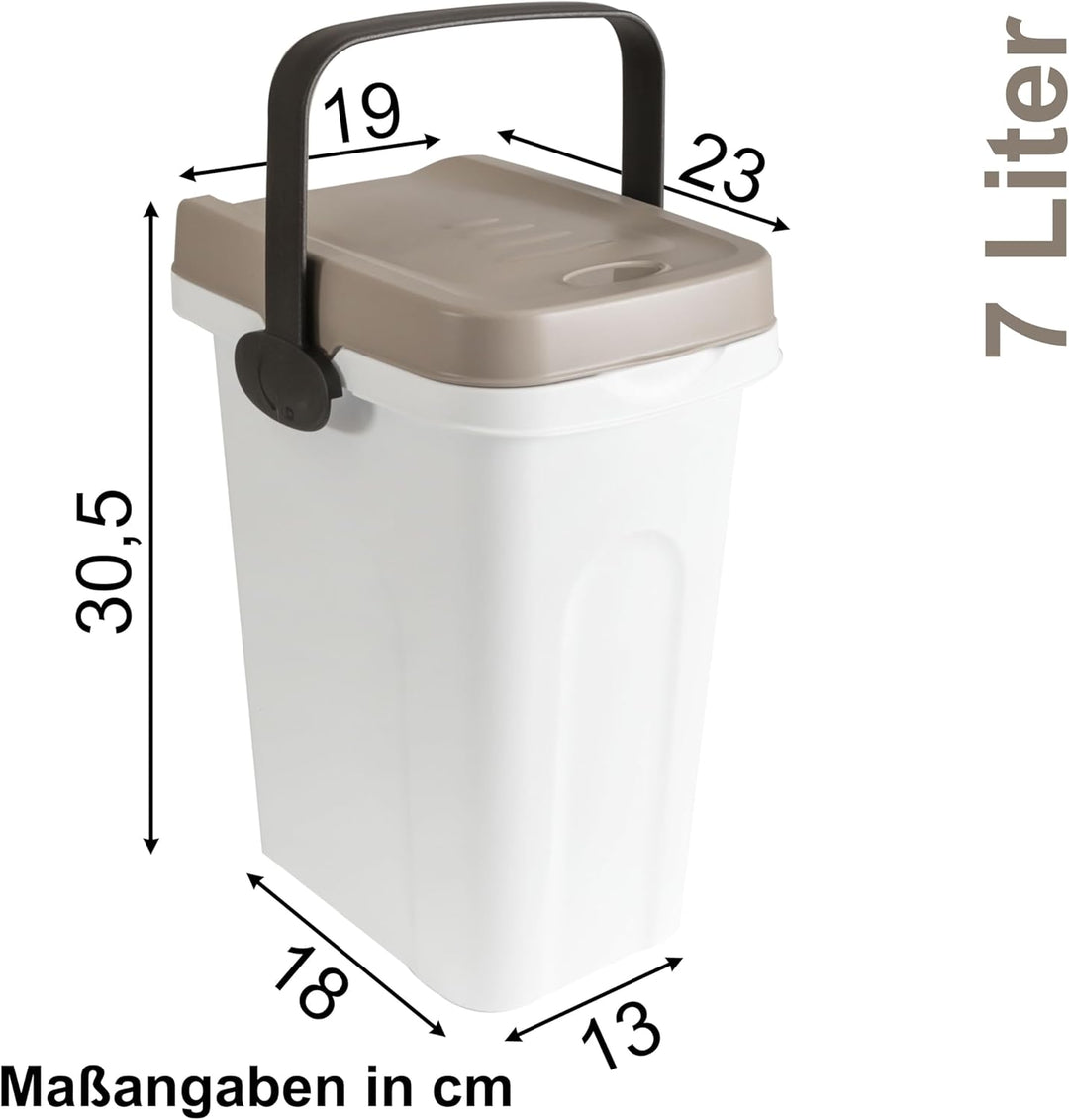 Abfalleimer 7 Liter Weiss-Taupe 23x19x30,5cm - mit Gummidichtung im Deckel mit dem Henkel verschlies