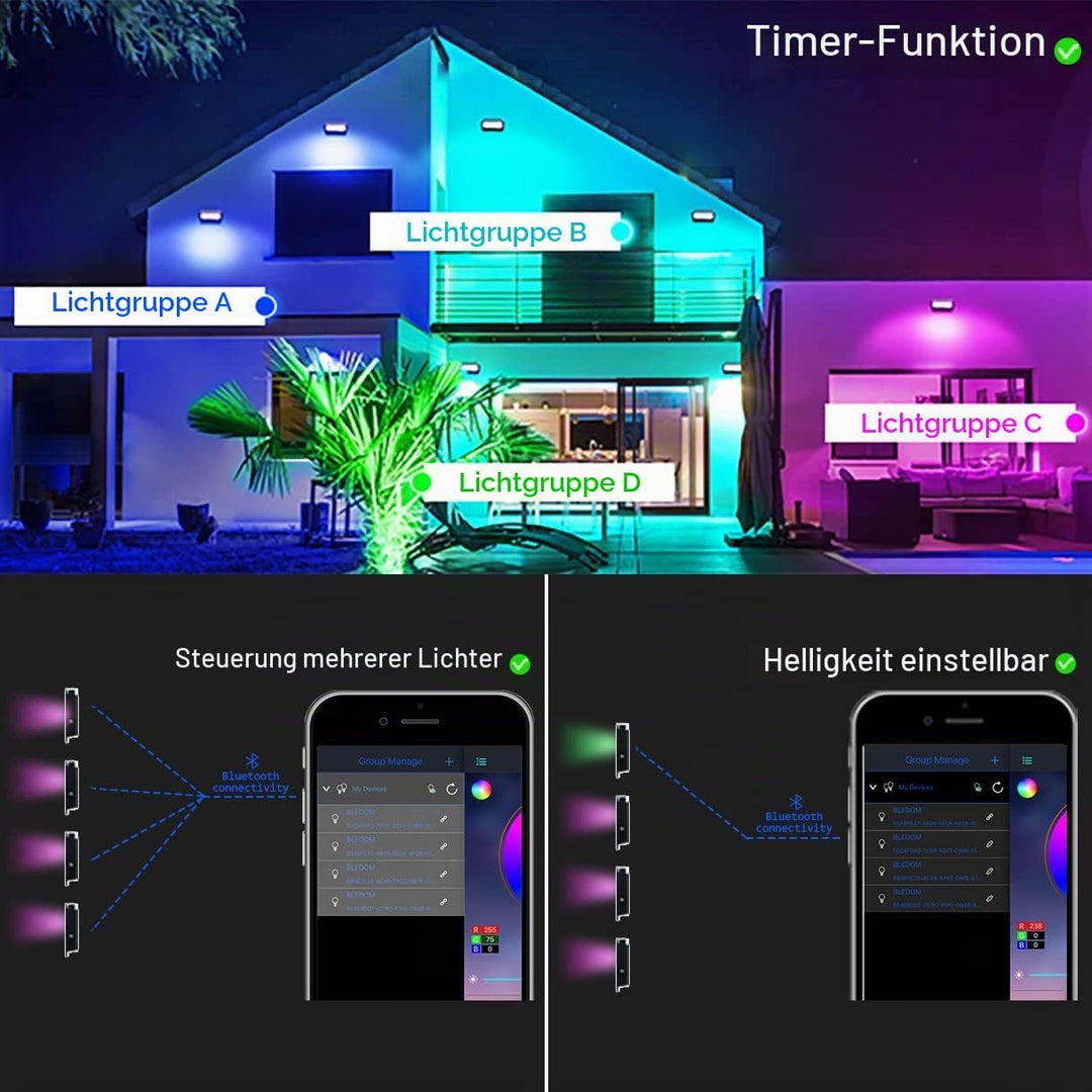 Eleganted RGB Flutlichter 2pcs 100W LED Strahler Bunt Bluetooth App Steuerung,16 million Farben Farb