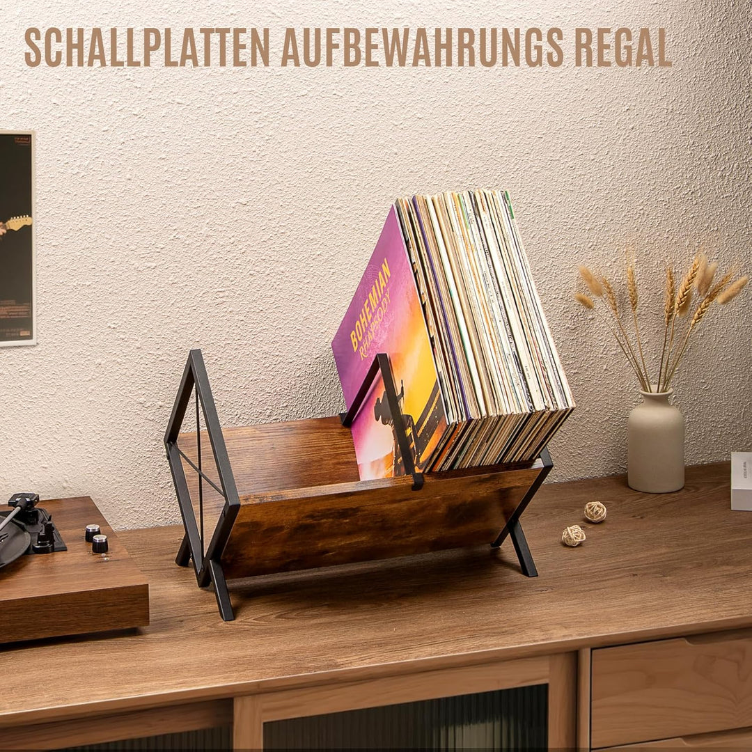 PUERSI Schallplatten Aufbewahrung, 80 LPs Schallplattenständer, 1 Etage Vinyl Regal mit Verstellbare
