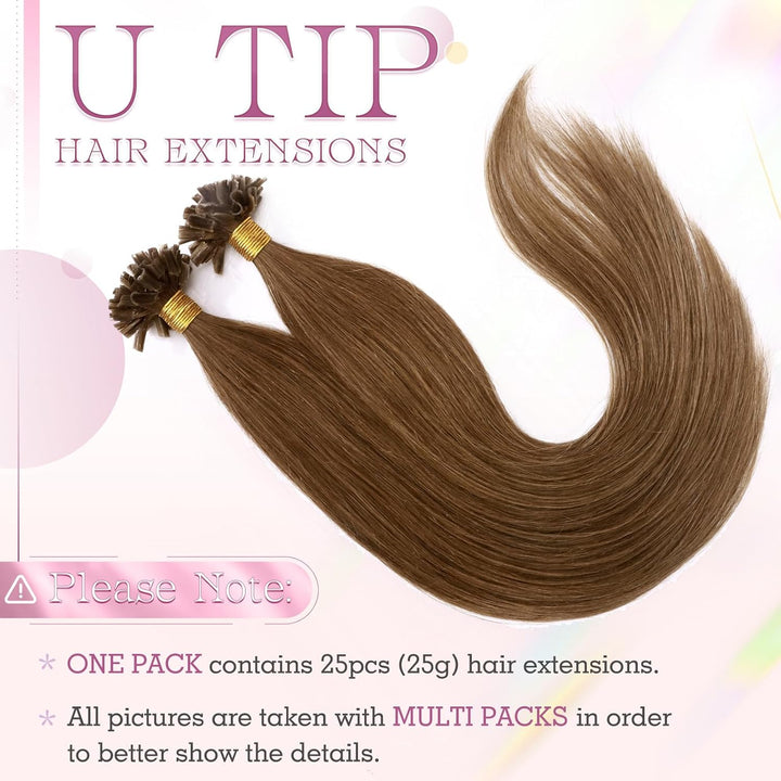 Elailite Echthaar Extensions Bondings Haarverlängerung Braun U-tip Keratin Haar Extension Glatt 25 S