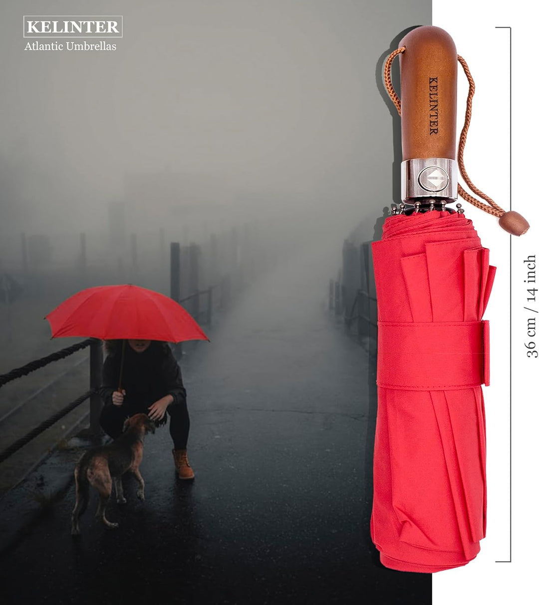 Automatischer Klappschirm - 10 Verstärkte Streben, Teflon 300T, Windsicher, Holzgriff Ergonomisch, K