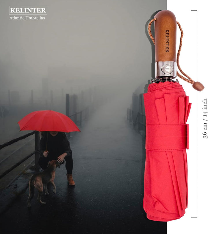 Automatischer Klappschirm - 10 Verstärkte Streben, Teflon 300T, Windsicher, Holzgriff Ergonomisch, K