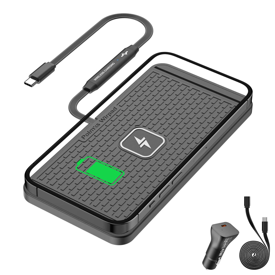 25W Kabelloses Auto Ladegerät, Polmxs Wireless Charging Pad Auto mit Anti-Rutsch Ladematte 45W KFZ L