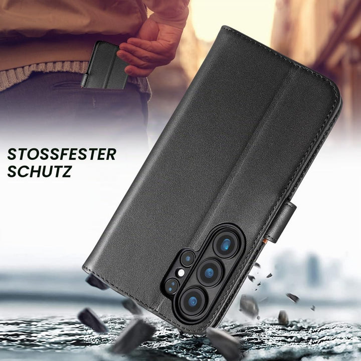 LENSUN Echtleder Hülle für Samsung Galaxy S26 Ultra, Handyhülle [Echtes Leder] [Kartenfach] [RFID Sc