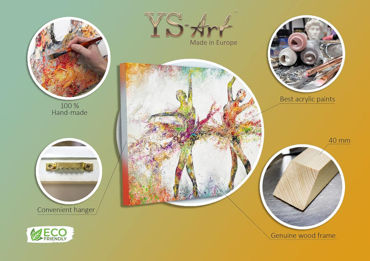 YS-Art Abstrakt Acryl Gemälde auf Leinwand buntes Ballett handgemalt Wandbilder Wohnzimmer modern Wo