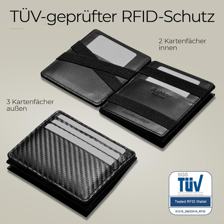 Jaimie Jacobs Flap Boy AirTag Edition Magic Wallet mit Münzfach Echtleder (Carbon), Carbon