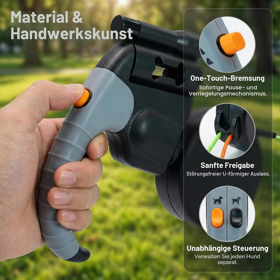 Doppelte Einziehbare Hundeleine 3 m für 2 Hunde, Rollleine mit LED-Licht, 360° drehbar, automatische