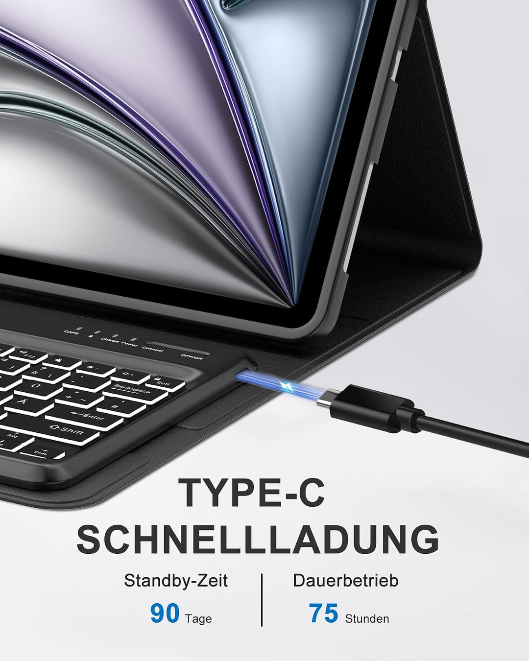 Beleuchtete Tastatur für iPad Air 13" (2026 M4/2025 M3/2024 M2) &amp; Pro 12.9" (2018-2022), 7-Farben RG