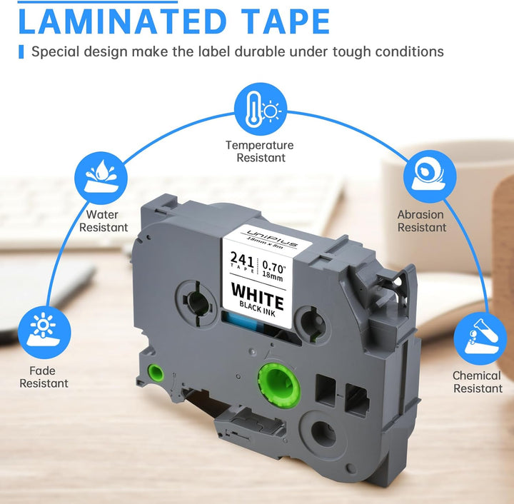 UniPlus 6x Kompatible für Brother Tze 18mm Selbstklebendes Etikettenband TZe-241 TZe-141 TZe-441 TZe