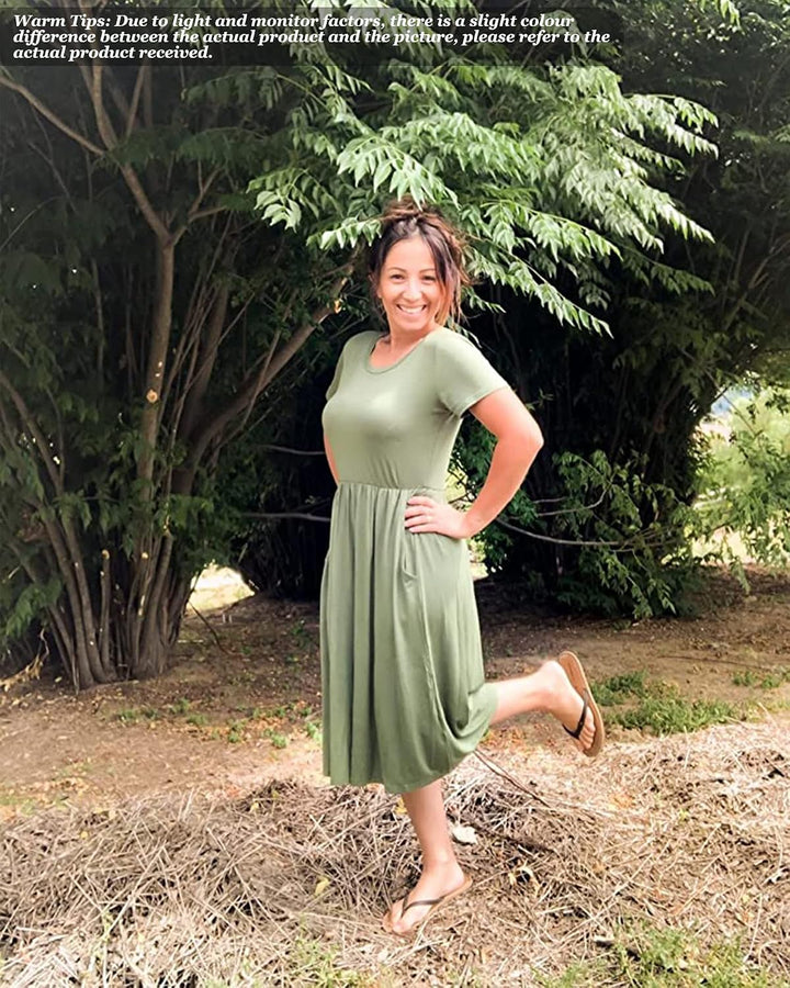 AUSELILY Damen Kleider Sommer Sommerkleider Knielang Kurzarm Empire Freizeitkleid Schicke Shirtkleid