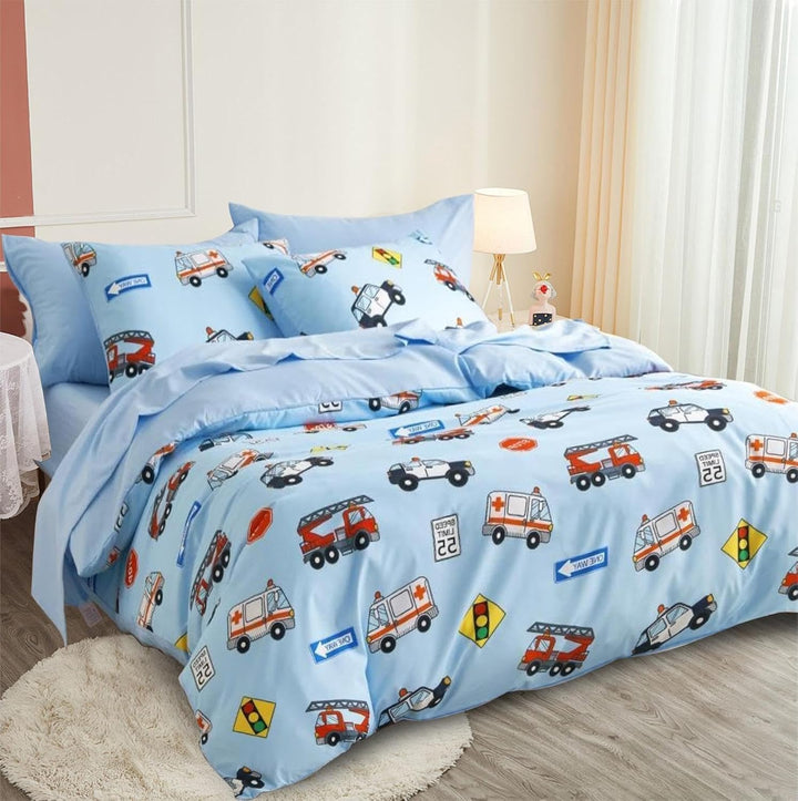 Freyamy Kinder Bettwäsche 135x200cm Blau Bunt Cartoon Auto Jungen Kinderbettwäsche Mikrofaser Cars A