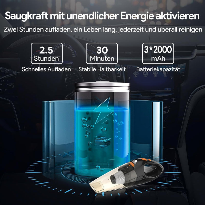 kitsky Handstaubsauger Akku Kabellos, Auto-Staubsauger, mit leistungsstarker Saugkraft, Mini-Staubsa