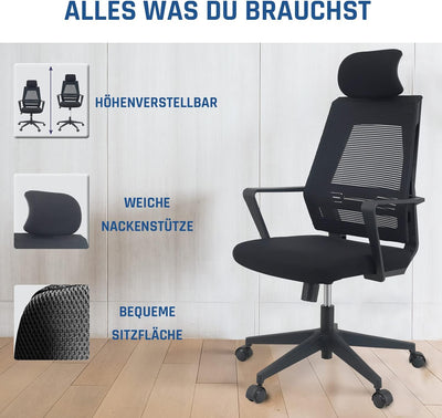 KLIM K300 Office Chair - Ergonomischer Bürostuhl + Weiches Sitzkissen & Stoff + Inklusive Kopfstütze