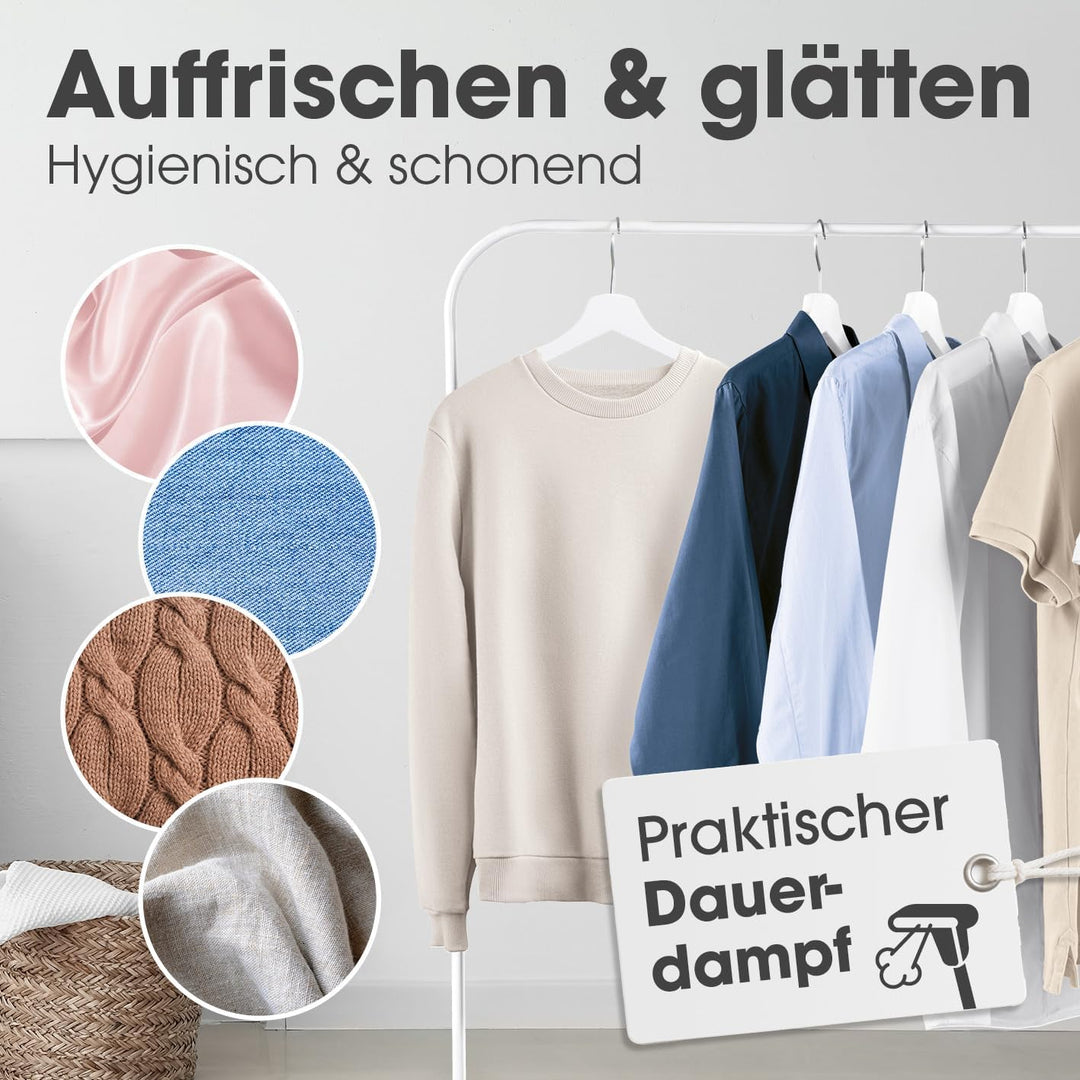 CLEANmaxx Dampfglätter für Kleidung | Mit 2in1 Funktion - glättet & frischt Klamotten auf | Kompakte