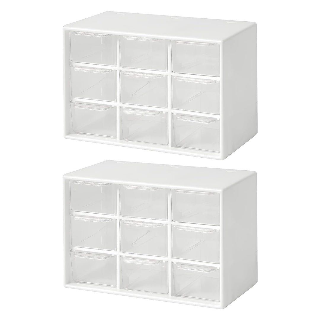 2 Stück Bastelbox Aufbewahrung mit 9 Schubladen, Mini Desktop Schublade Organizer, Stapelbar Desktop