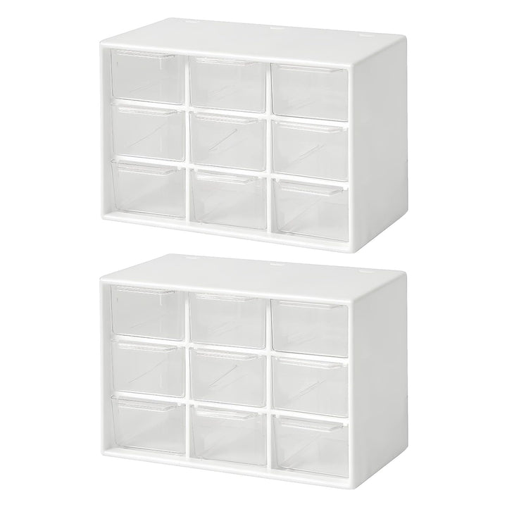 2 Stück Bastelbox Aufbewahrung mit 9 Schubladen, Mini Desktop Schublade Organizer, Stapelbar Desktop