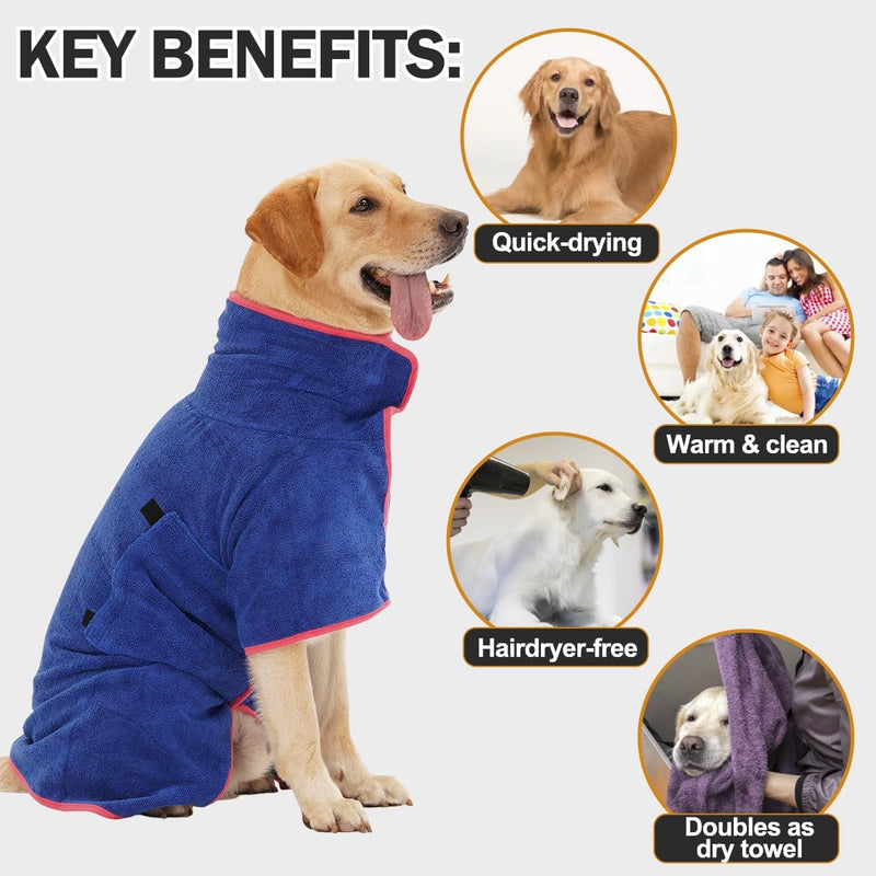 HezzLuv Bademantel Für Hunde, Hundebademantel Aus Mikrofaser Für Mittlere Und Grosse Hunde, Saugfähi