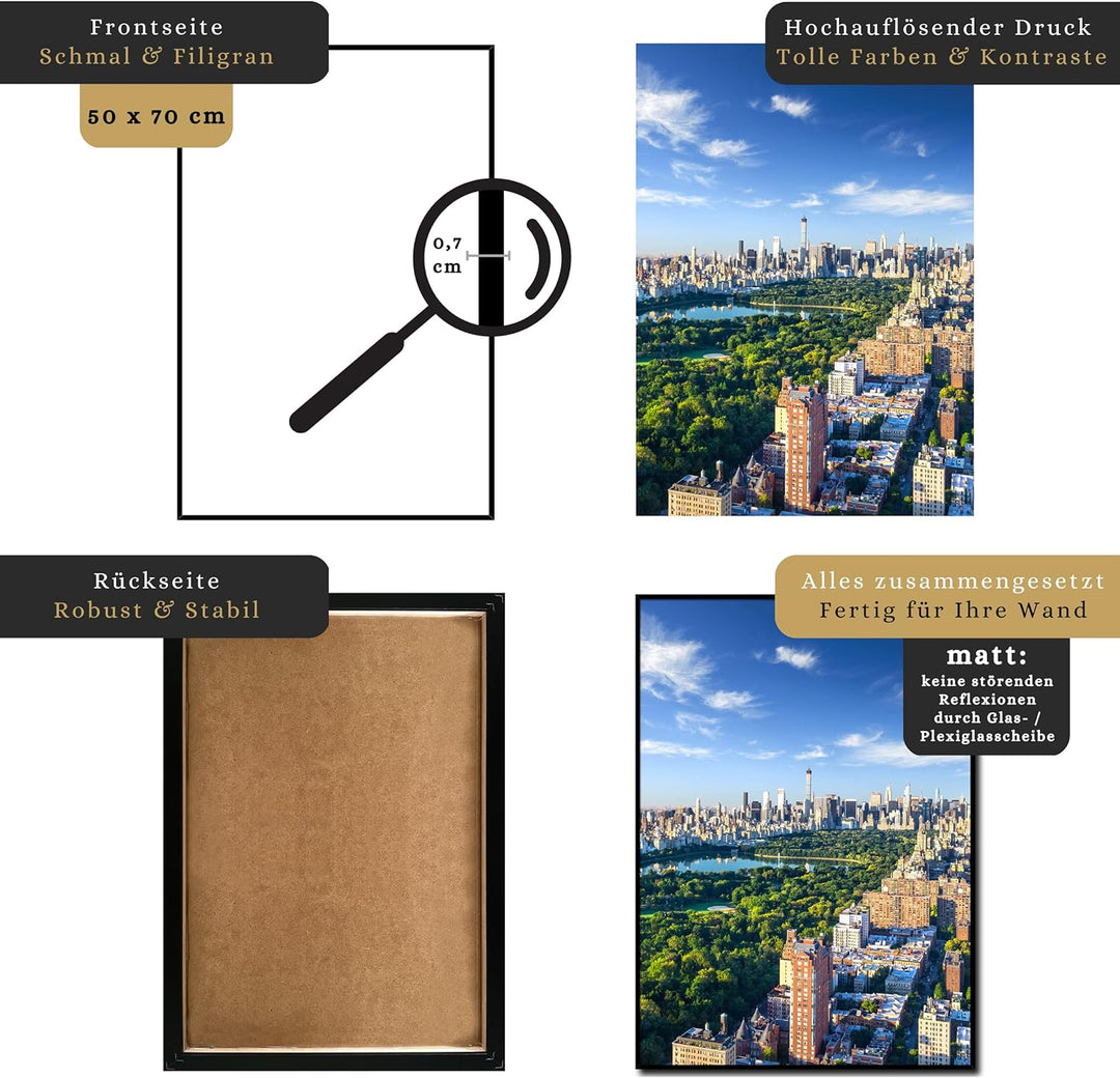 daazoo Wandbild New York Central Park | 50 x 70 cm Hochformat | Bild mit Rahmen | Einrichtung Poster