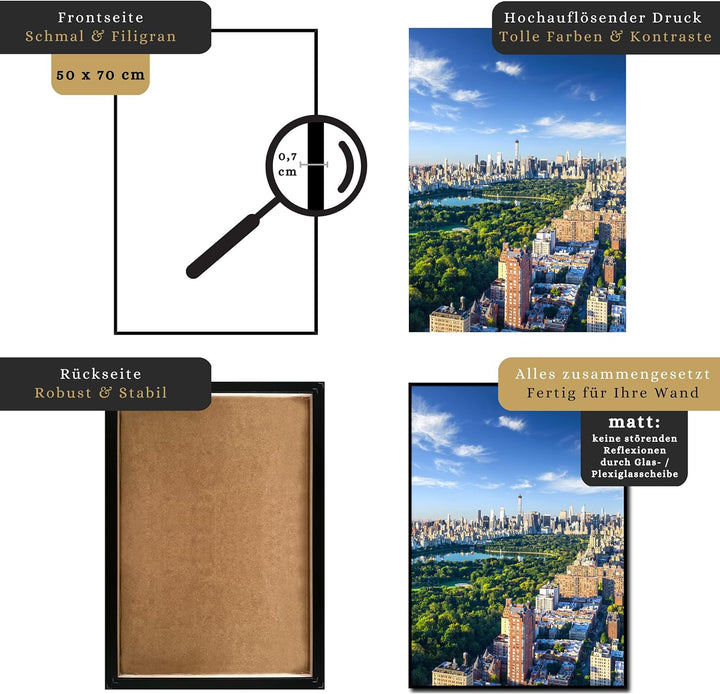 daazoo Wandbild New York Central Park | 50 x 70 cm Hochformat | Bild mit Rahmen | Einrichtung Poster