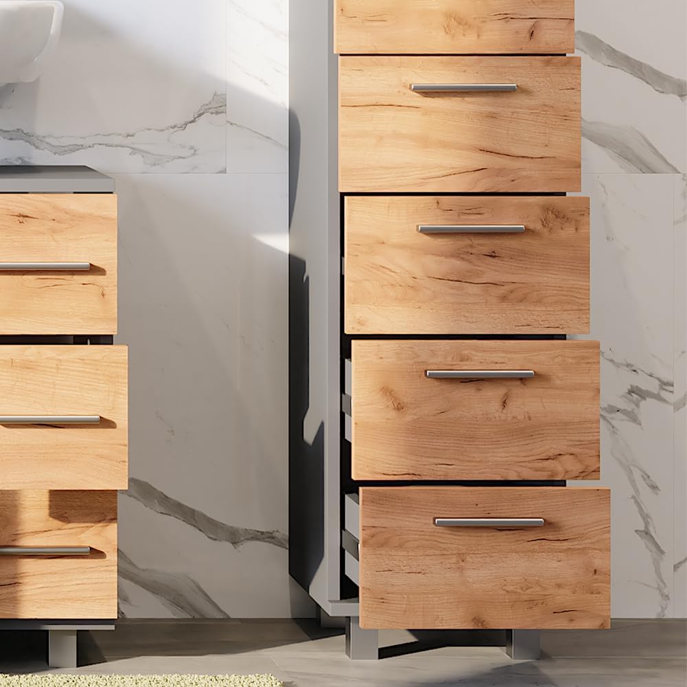 Vicco Midischrank Ilias, Anthrazit/Goldkraft Eiche, 30.2 x 95 cm | zur Wandmontage geeignet und komb