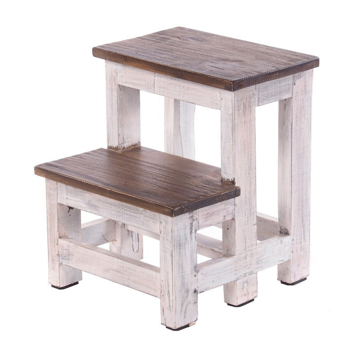 PFLANZENTREPPE Step | 46x37x37 cm (HxBxT), Altholz, zweistufig | rustikales Blumenregal, Pflanzenhoc