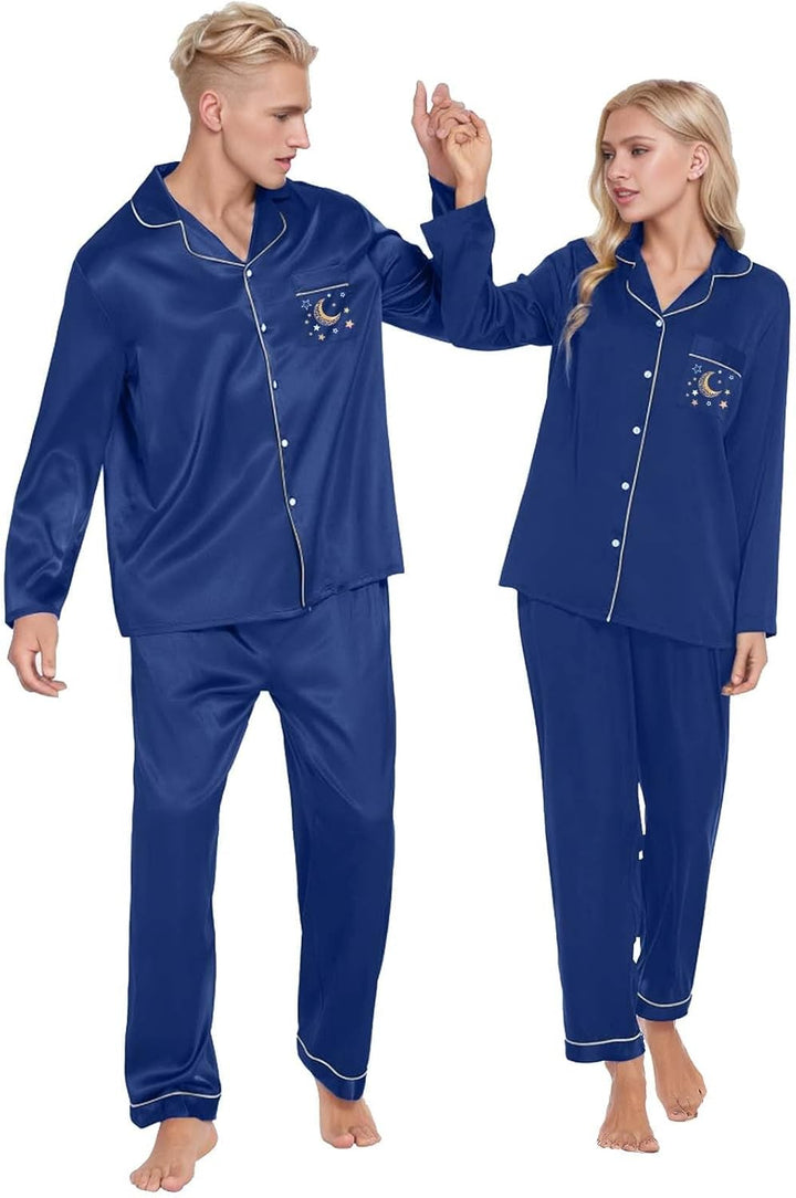 Damen Pyjama Satin Schlafanzug Set,Damen Seidensatin Pyjama Set 2Pcs Langarmhose Chinesischer Stil N