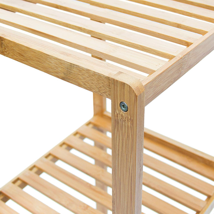 Relaxdays Badregal Bambus, Standregal Badezimmer & Küche, Bambusregal mit 4 offenen Ablagen, HBT 110