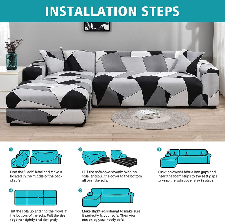 ShowyLive Sofa Überzug Couch Überzug 2er Set für Ecksofa L-Form Sofabezug 3 Sitzer+3 Sitzer, mit 4 S