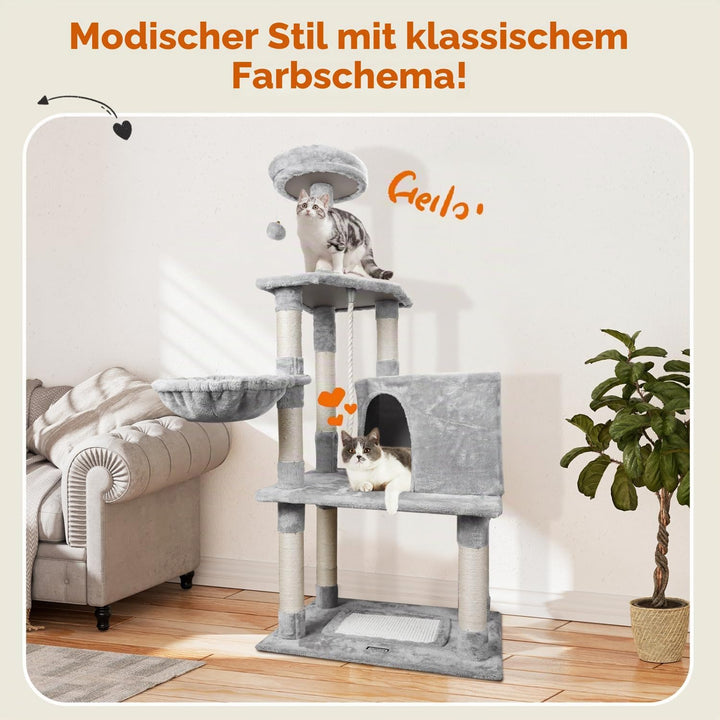 Nobleza Katzenbaum Kratzbaum Gross 148cm, Kletterturm mit 9 Sisal Säulen, 2 Plattformen, Hängematte
