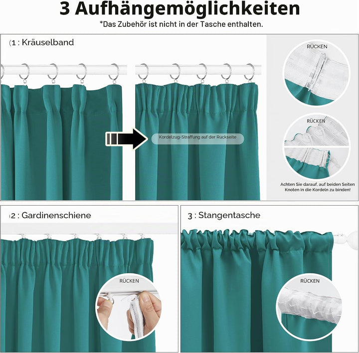 Deconovo Vorhang Kräuselband Dicke Gardinen Blickdicht Vorhänge Kälteschutz Verdunkelung, 138x117cm(